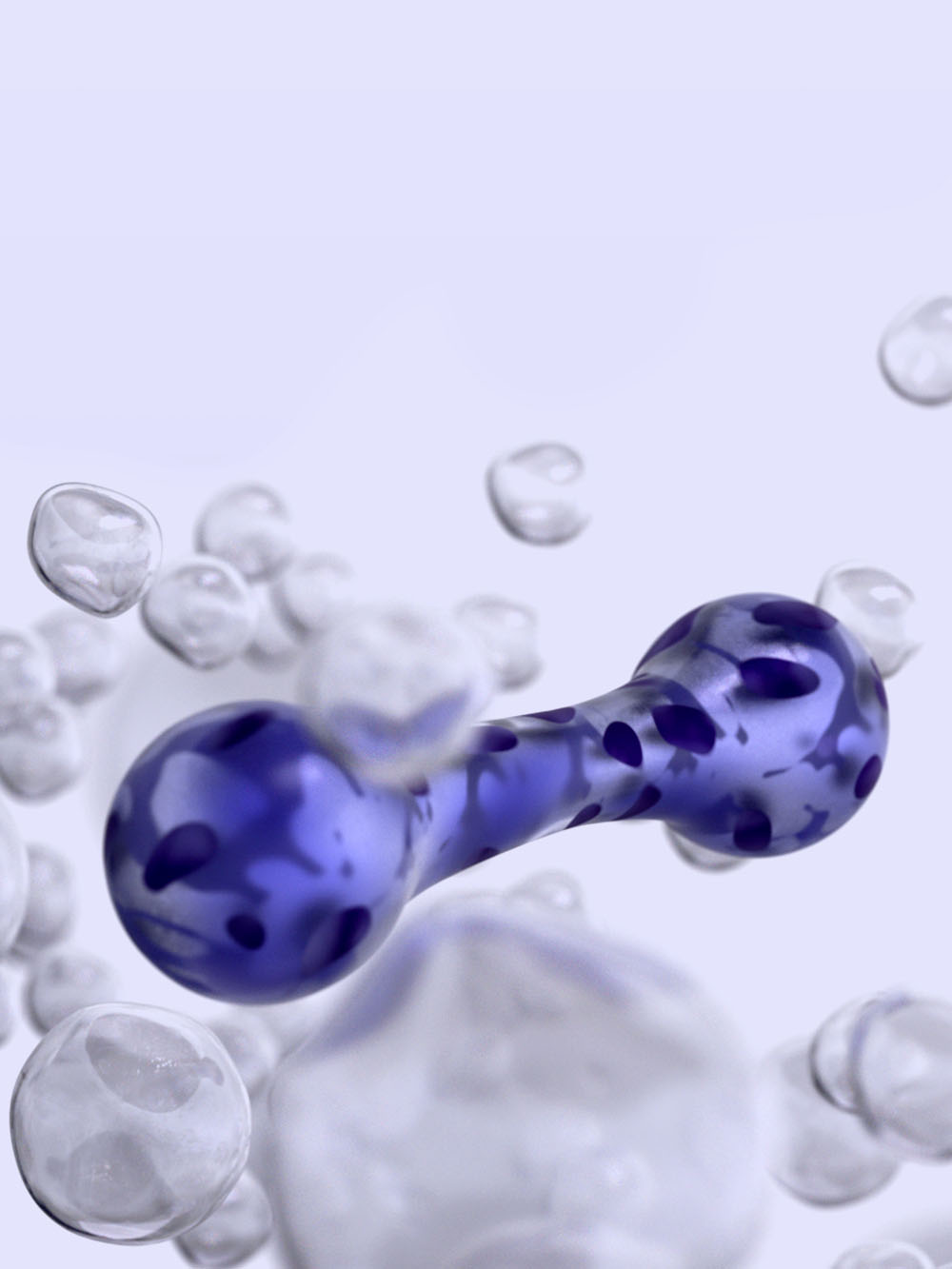 Abstract blue molecule with transparent bubbles background.