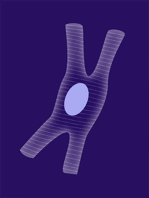 Stylized purple letter Y with oval center on dark background.